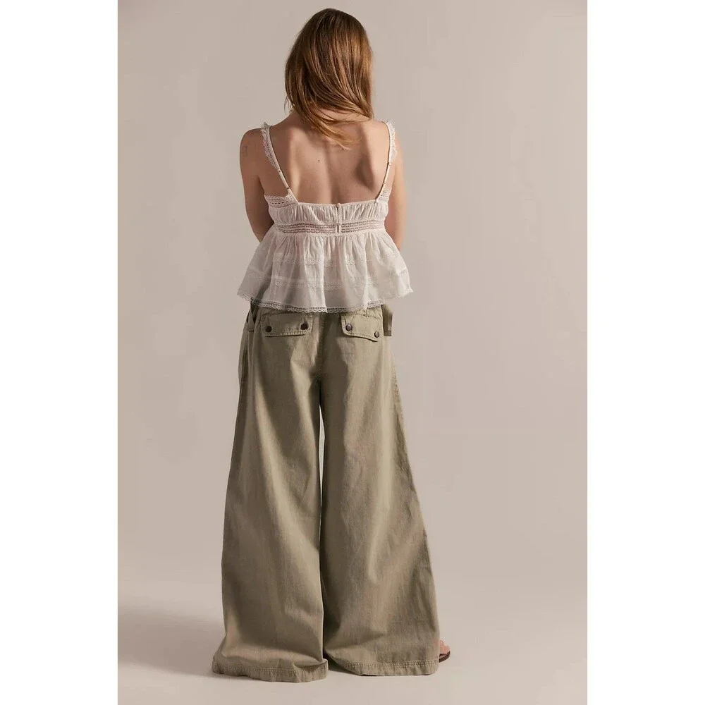 Free People Julien Wide-Leg Chino Trouser Pants Cotton Zip XS 288477